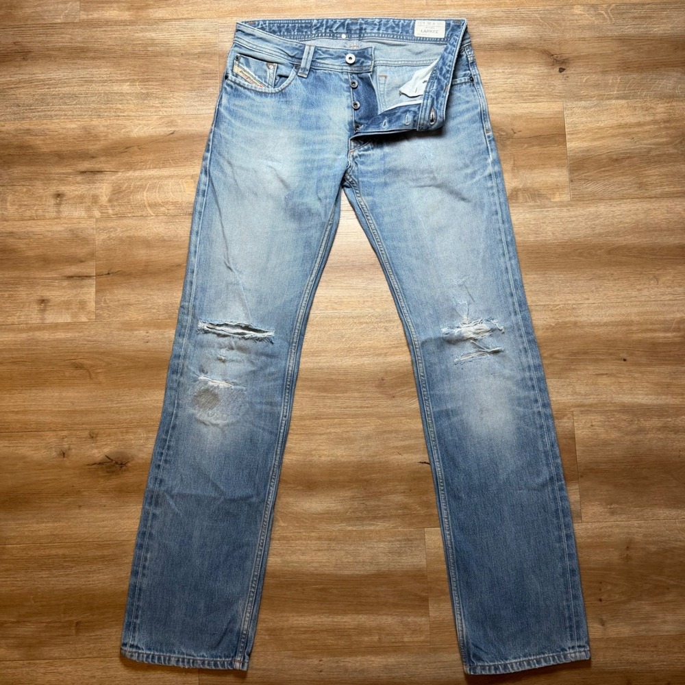Diesel Larkee Jeans Mens 31x34 Blue Regular Straight Distressed Denim Wash 0073I